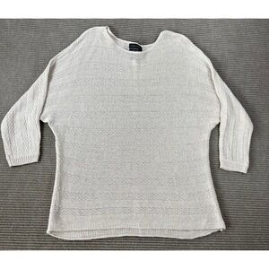 Tahari Womens 100% Linen Knit Sweater Cream Dolman 3/4 Sleeve Size S Relaxed Top